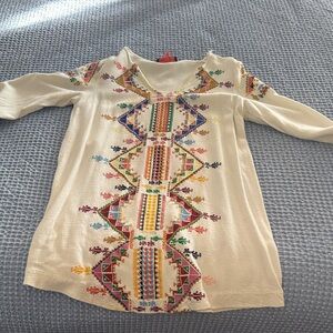 Embroidered Long Sleeve Dress - Cream